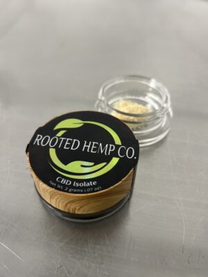 jar of CBD isolate from Rooted Hemp Co
